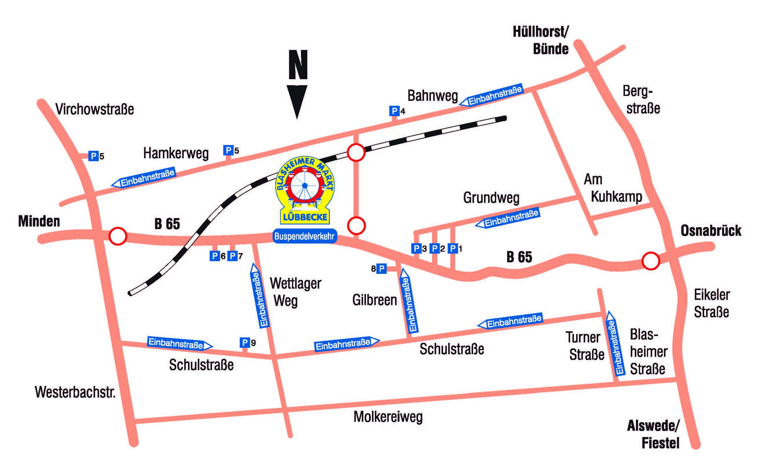 Anfahrtsplan zum Blasheimer Markts in Lübbecke (Blasheim) 2012