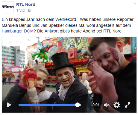 Bild des Onlineartikels auf der Facebookseite von RTL Nord zum Thema Moderatorenwettstreit Hamburger DOM vom 19.04.2017 über das ScreamTeam